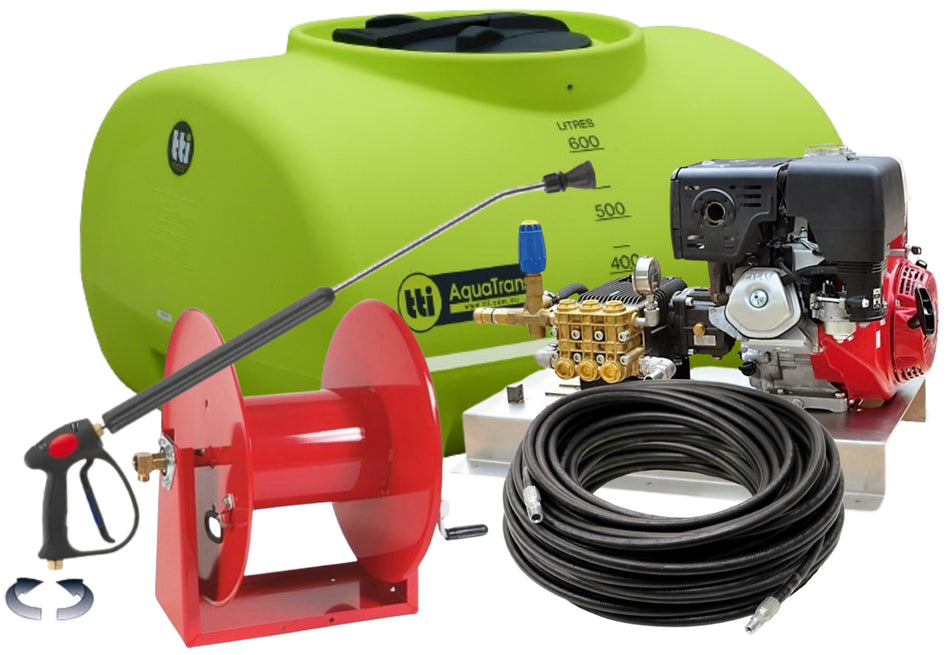 Ketta P600A 600 litre water blaster tank and pump kit with 30 m hose and reel Honda GX390 200 bar (3000 psi) 18 lpm