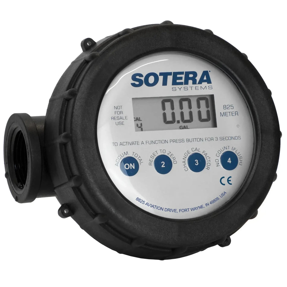 Sotera 825 digital flow meter 1 inch NPT(F) for water, diesel, oil and chemicals 7.6 to 76 lpm 8.6 bar (125 psi) max