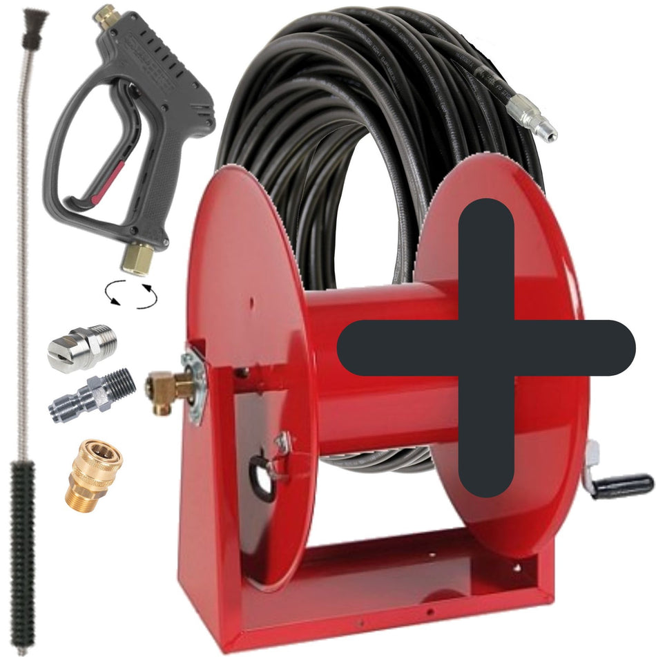 Sauro Rossi Magnum series hose reel with 10 mm (3/8 inch) water blaster hose and gun kit
