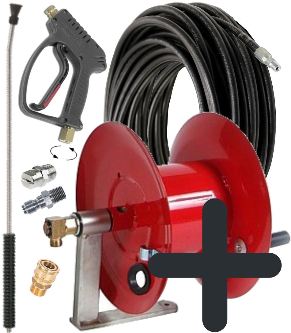 Sauro Rossi Magnum Mini hose reel with 20 m x 10 mm (3/8 inch) water blaster hose and gun kit