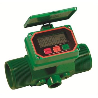 Green 3 inch BSP(M) nylon flow meter (with Pony Flow 4 detachable display) turbine type 150 to 1500 lpm 20 bar (290 psi)