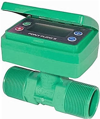 Green 1-1/2 inch BSP(M) nylon flow meter (with detachable display) turbine type 35 to 500 lpm 20 bar (290 psi)