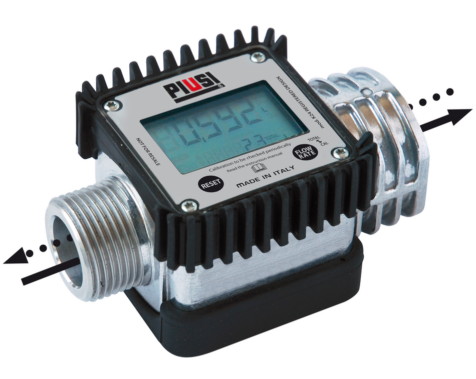 Piusi K24 aluminium flow meter 1 inch BSP(M/F) for diesel 7 to 120 lpm 20 bar (290 psi)