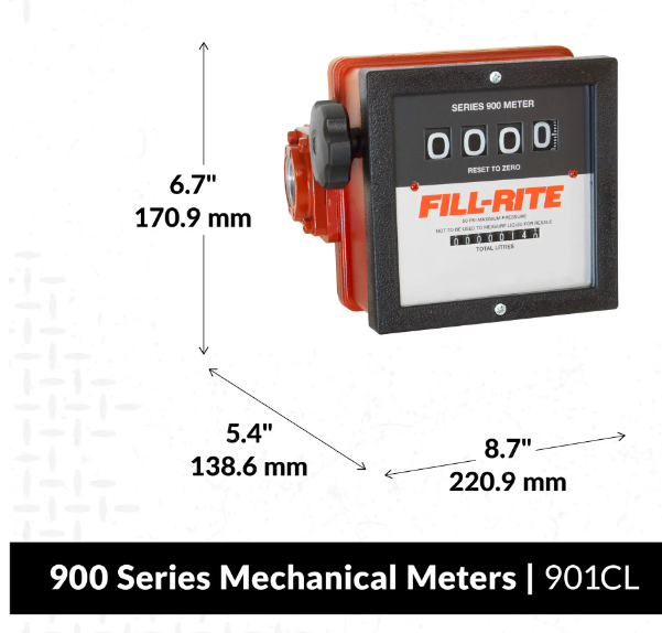 Fill Rite 901 flow meter 1-1/2 inch BSP(F) for petrol diesel and oil 23 to 151 lpm 3.4 bar (50 psi)
