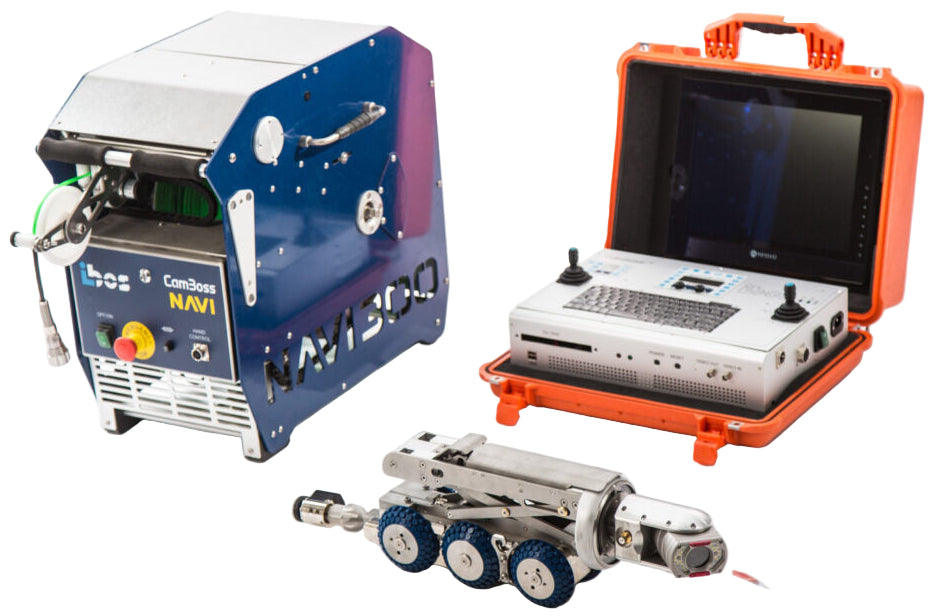 iBos CamBoss 150 crawler camera system with Boss150 6x6 IV drive crawler and KZ95CB camera head for pipes DN 150-1000 mm range, 500 m max length