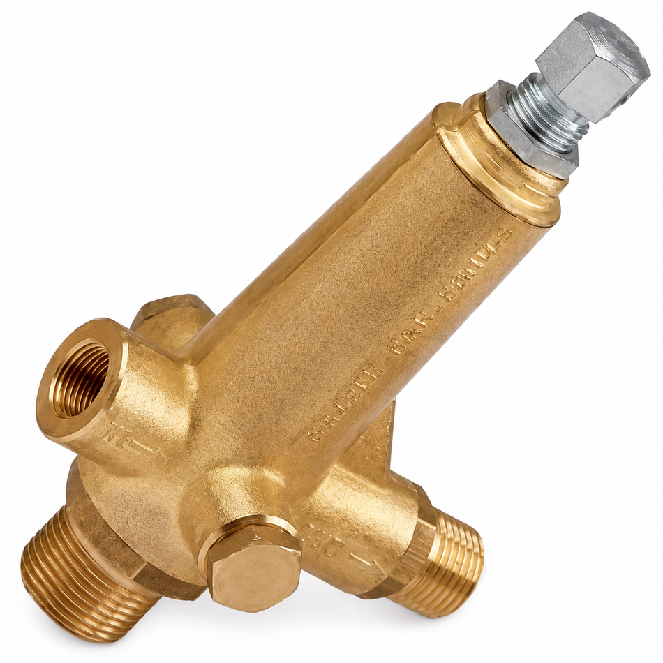 Interpump IPZK1 K1 unloader valve 250 bar (3600 psi) 41 lpm 3/8 BSP(F) inlet x 1/2 inch BSP(M) outlet