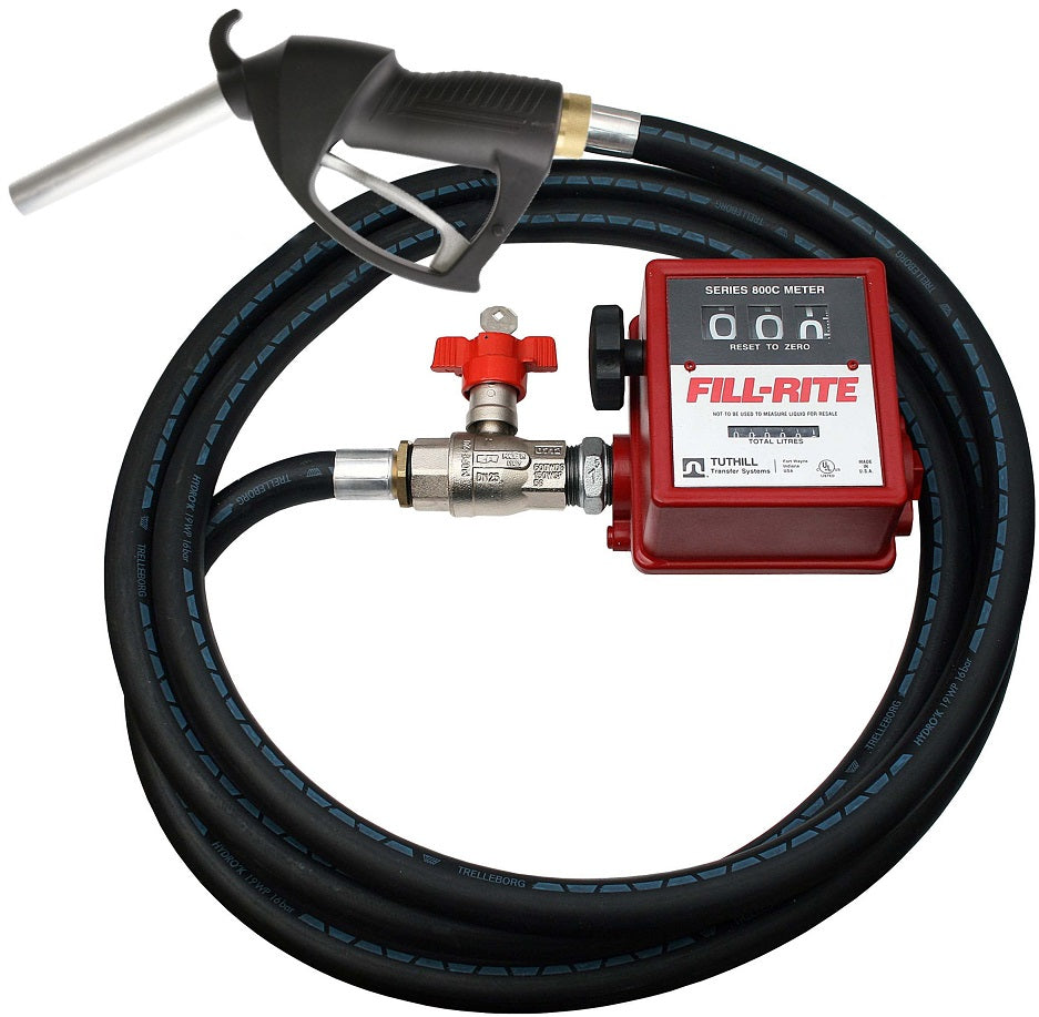 FoxHose JJK series diesel hose kit 25 mm (1 inch) with Piusi manual nozzle, locking fuel security tap and flow meter