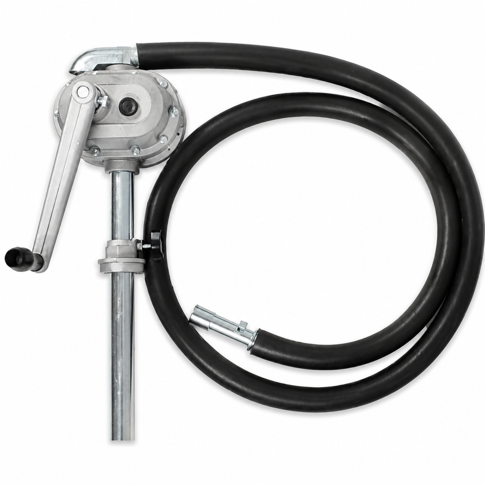 Ketta Big 100 rotary drum pump for petrol, diesel and light oils with 2 m x 25 mm (1 inch) rubber hose 100 lpm
