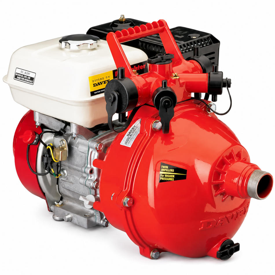 Davey FireFighter 5255H red twin impeller pump Honda GX160 4.8 hp 375 lpm 92 m head