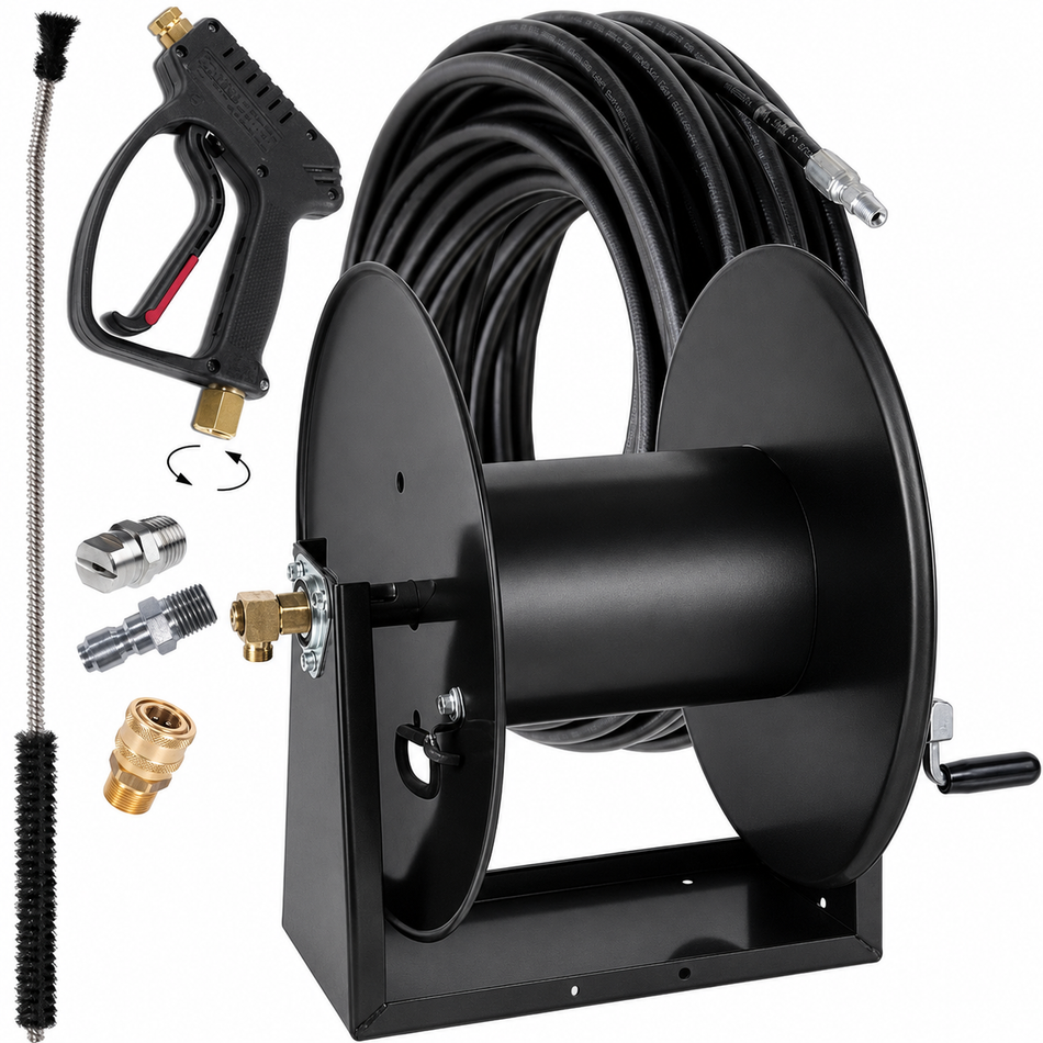 Ketta Magnum series hose reel with 10 mm (3/8 inch) water blaster hose and gun kit