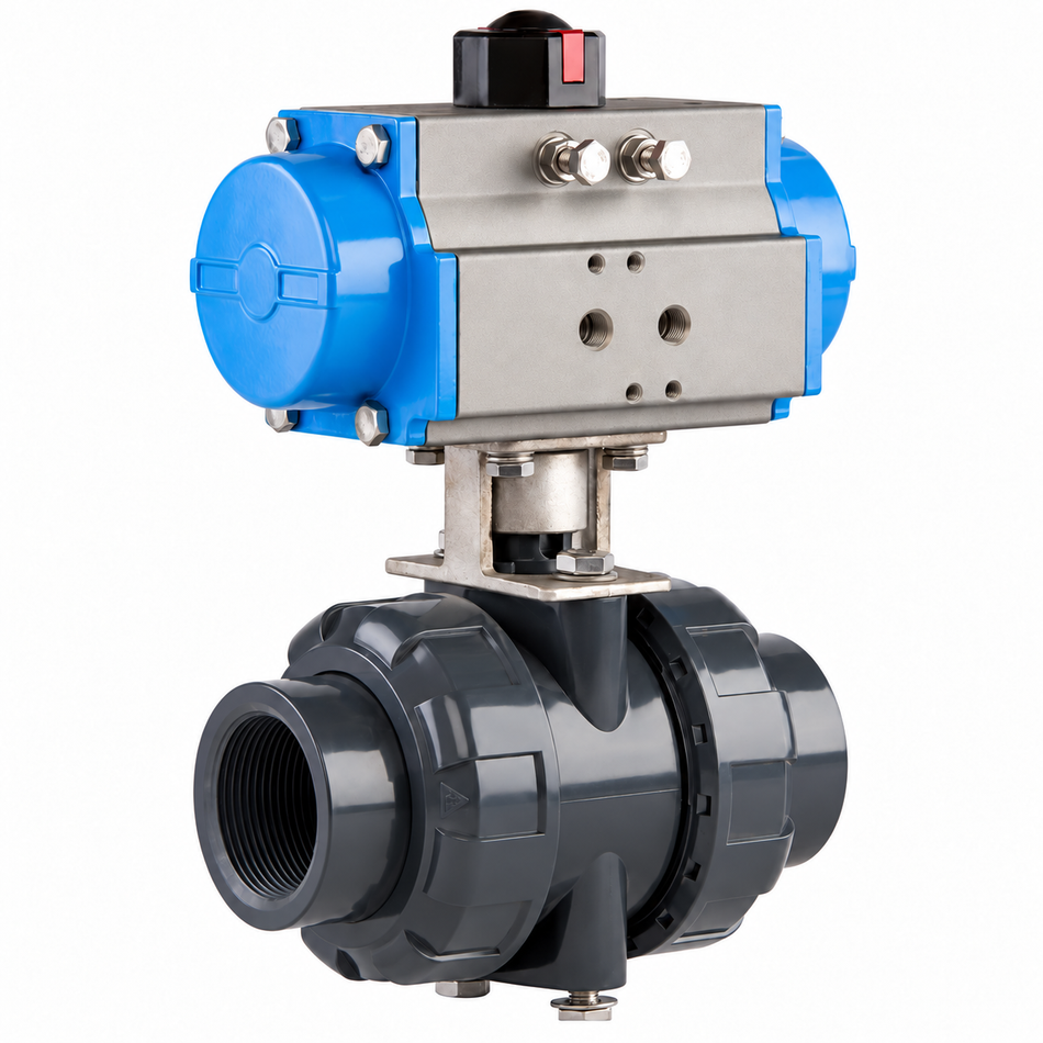 Ketta BLPDA series pneumatic air operated PVC ball valve (double acting) BSP(F) threads 10 bar (145 psi) - all sizes