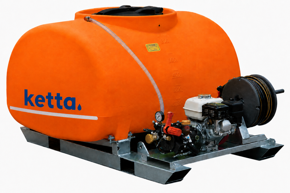 Ketta K-SKID 800 litre skid sprayer with hose reel and Honda GX engine and Annovi Reverberi diaphragm pump - all options
