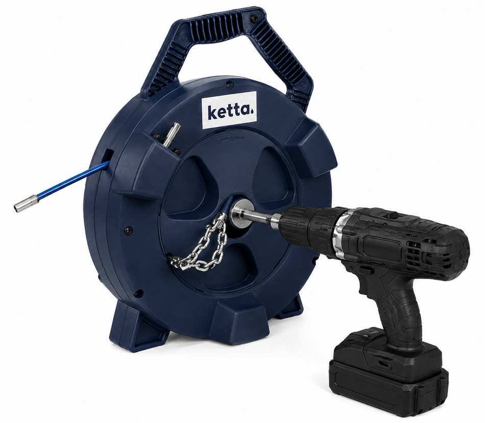 Ketta D-406 drill-powered drain machine for DN 32–50 mm pipes, 10 m flexi shaft (drill not included)