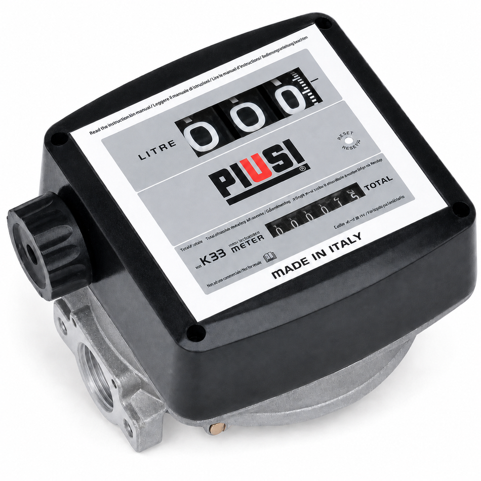 Piusi K33 flow meter 1 inch BSP(F) for diesel and oil 20 to 120 lpm 10 bar (145 psi)