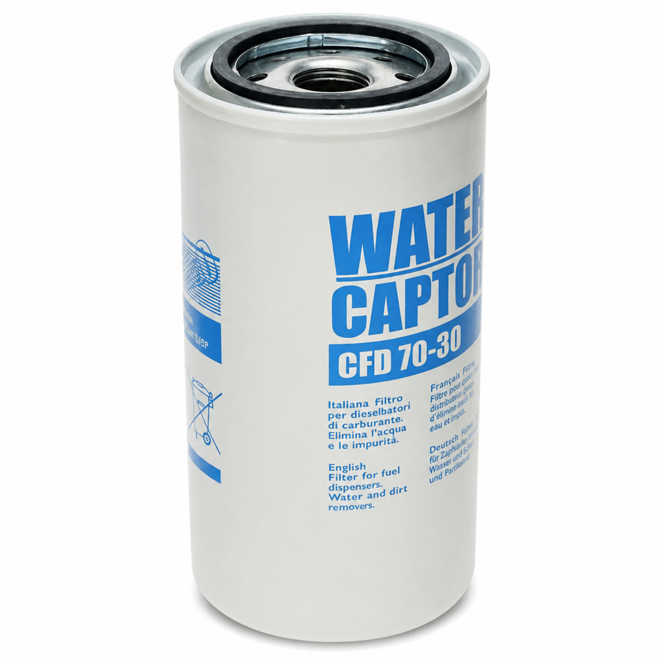 Piusi CFD150-30 Water Captor 150 lpm replacement spin-on fuel filter cartridge element (1 x filter) 30 micron