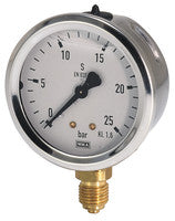 Wika 911 series pressure gauge 63 mm diameter (bar display only) stainless steel liquid filled bottom entry - all types