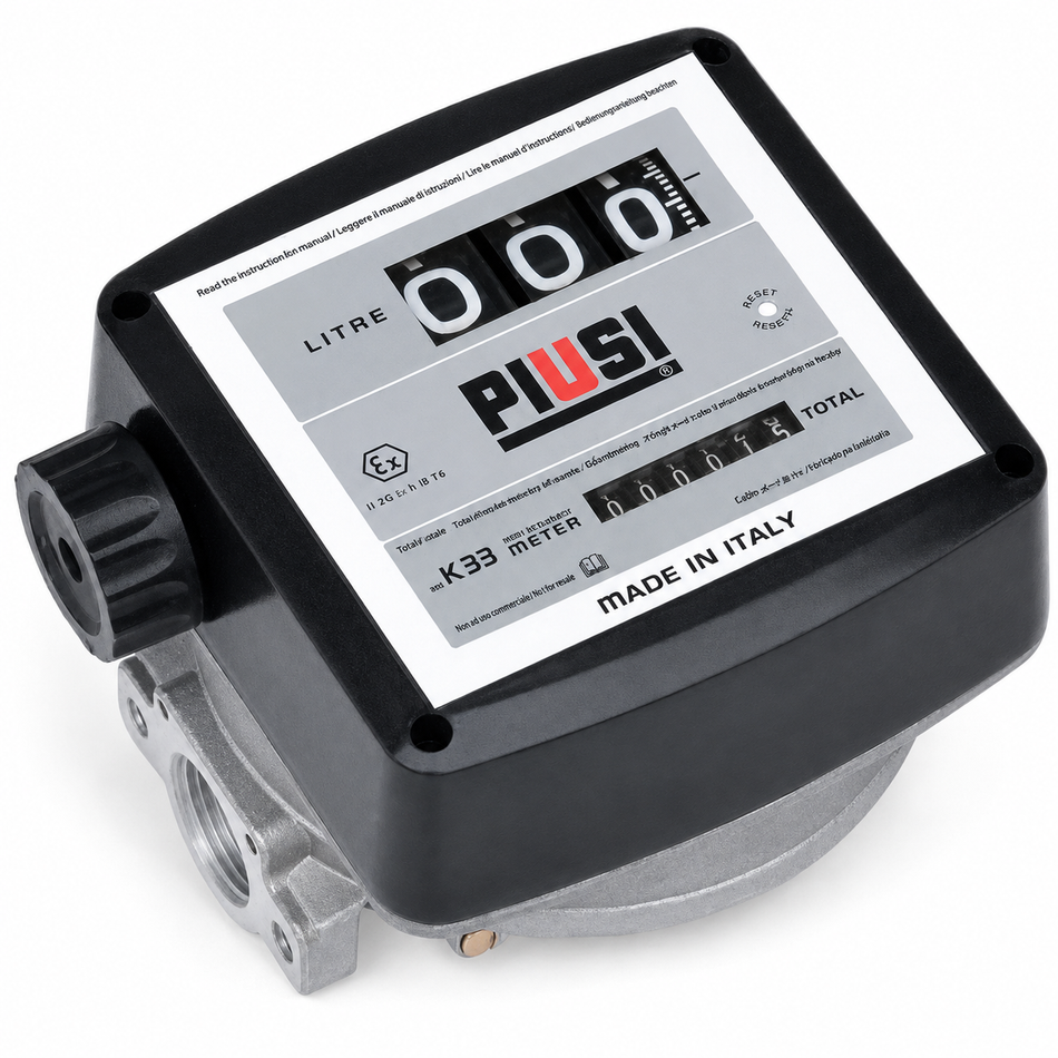 Piusi K33 flow meter 1 inch BSP(F) for diesel and oil 20 to 120 lpm 10 bar (145 psi)