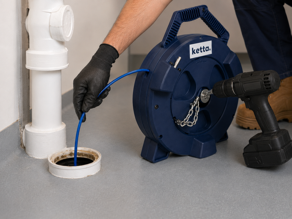 Ketta D-406 drill-powered drain machine for DN 32–50 mm pipes, 10 m flexi shaft (drill not included)