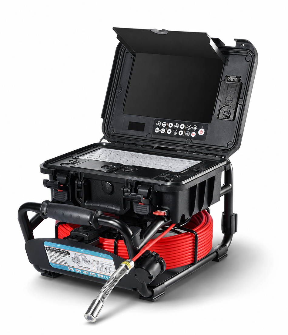 Ketta DrainTracer 3599FB-10 Rain-Proof (IPX3 rated) All-in-One video drain camera for pipe inspection with fiberglass cable and 254 mm (10 inch) display monitor with DVR feature (includes Sonde)