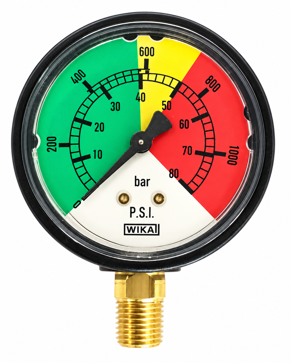 Wika AR series coloured pressure gauge 63 mm face 1/4 inch BSP(M) bottom entry - all sizes