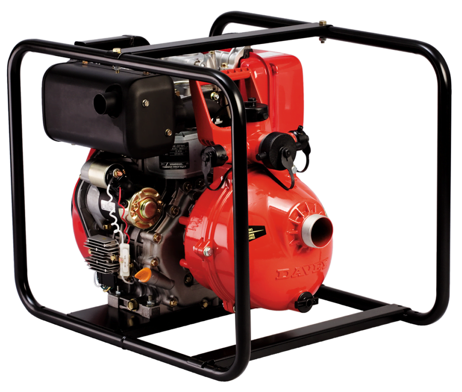 Davey Firefighter 5270YE and 5210YE/HP red twin impeller pumps Yanmar diesel with roll frame 92 m head