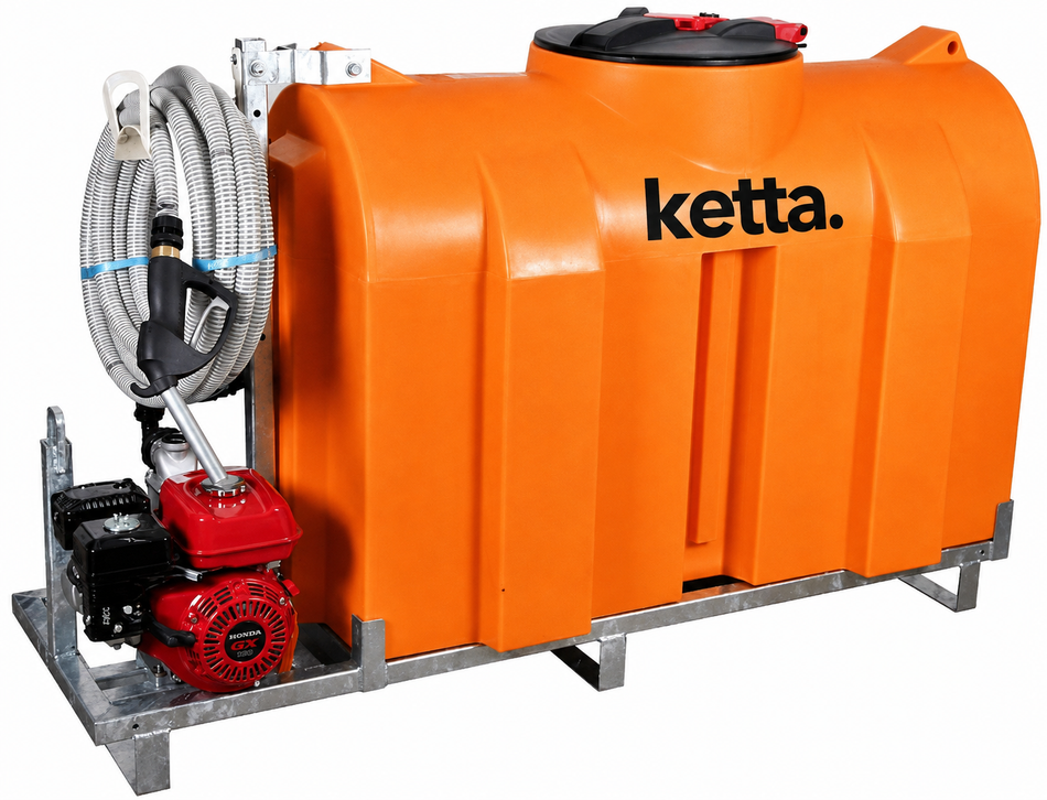 Ketta 550 litre Slimline Baffle Tank liquid dispensing system forklift-friendly skid 10 m hose