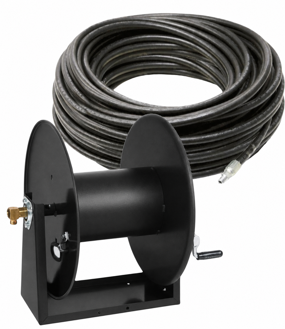 Ketta Magnum series manual hose reel assembled with 10 mm (3/8 inch) ID water blaster hose