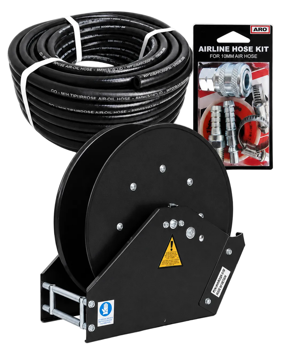 Ketta Auto A2 retractable air hose reel with air hose and coupling kit - all options