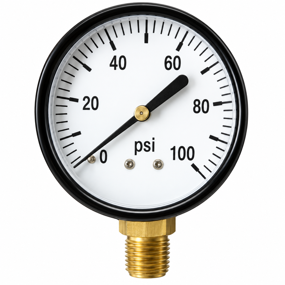 Ketta economy pressure gauge 53 mm face 1/4 inch NPT(M) bottom entry 100 psi