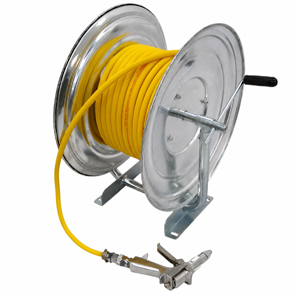 Ketta Staffa Farm Duty spray hose reel with K-pistol and 10 mm (3/8 inch) ag spray hose