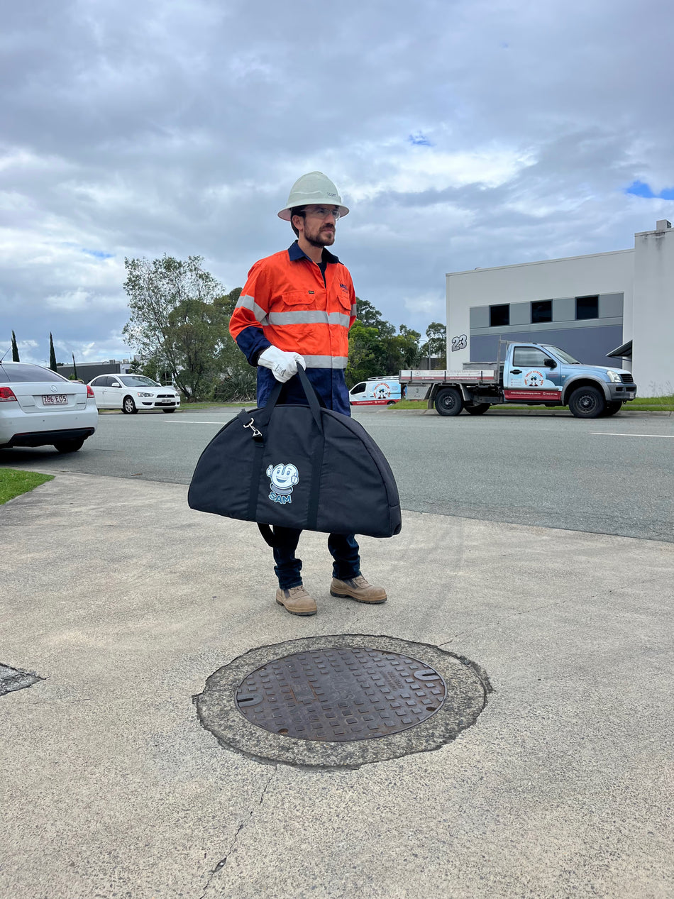 SAM CF1-R45 circular folding safety grate suits 550 to 650 mm manhole (with 45 mm nylon roller)
