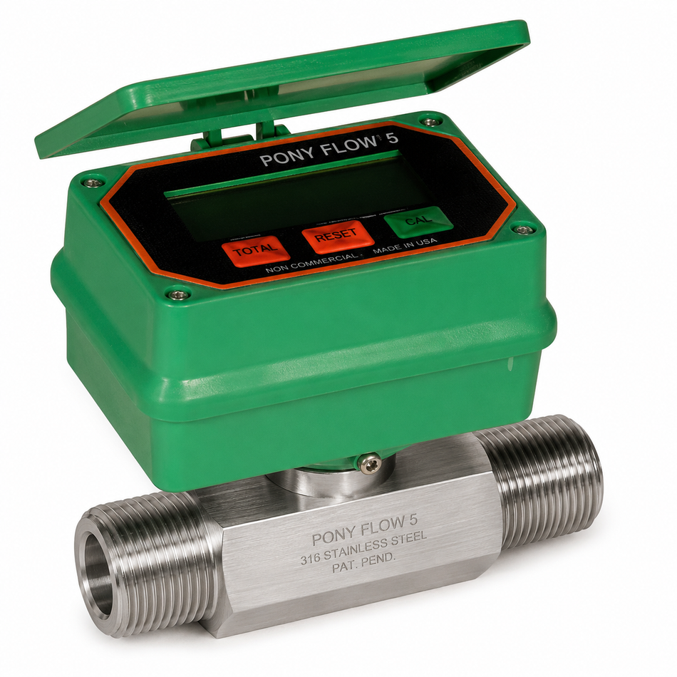 Green 25 mm 1 inch BSP(M) stainless steel AISI 316 flow meter 7 to 70 lpm 60 bar (870 psi)