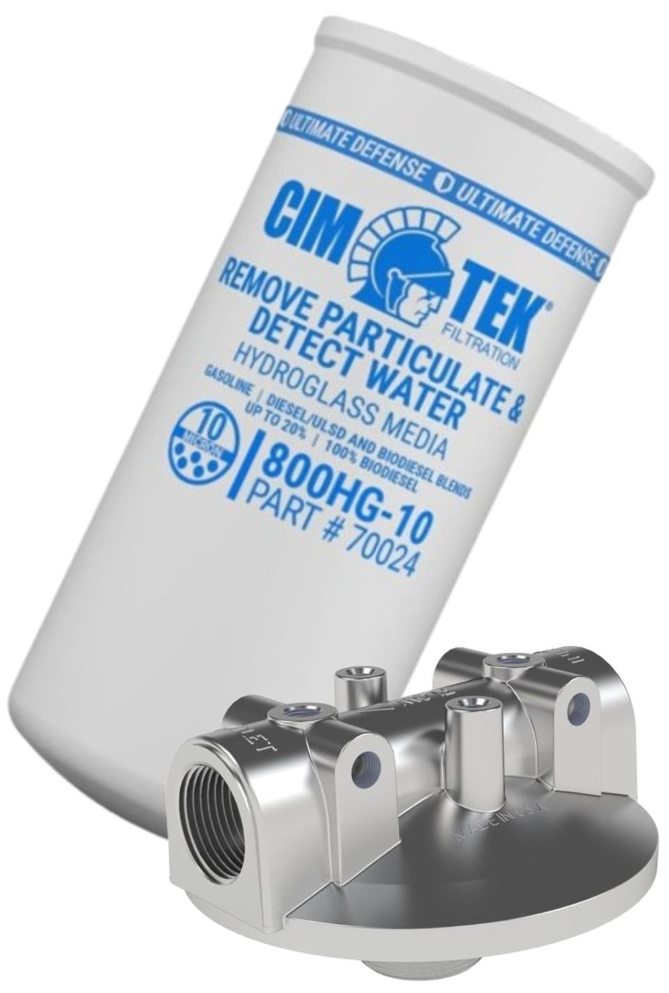 Cim-Tek 800HG-10 1 inch NPT(F) HydroGlass fuel filter element part # 70024 remove particulate and detect water 10 micron 151 lpm (40 gpm)