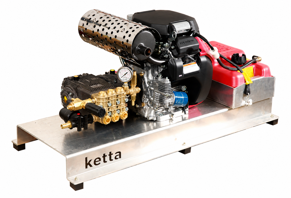 Ketta K5000 series water blaster and skid base with fuel tank and battery pack