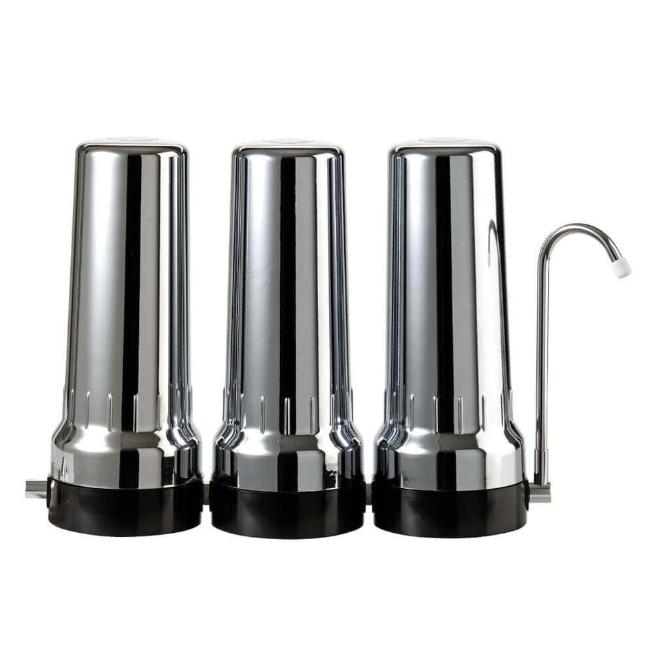 Chrome Depural Trio Benchtop Filter Housing Kit With Diverter Valve And Tap Spout Excludes Filters