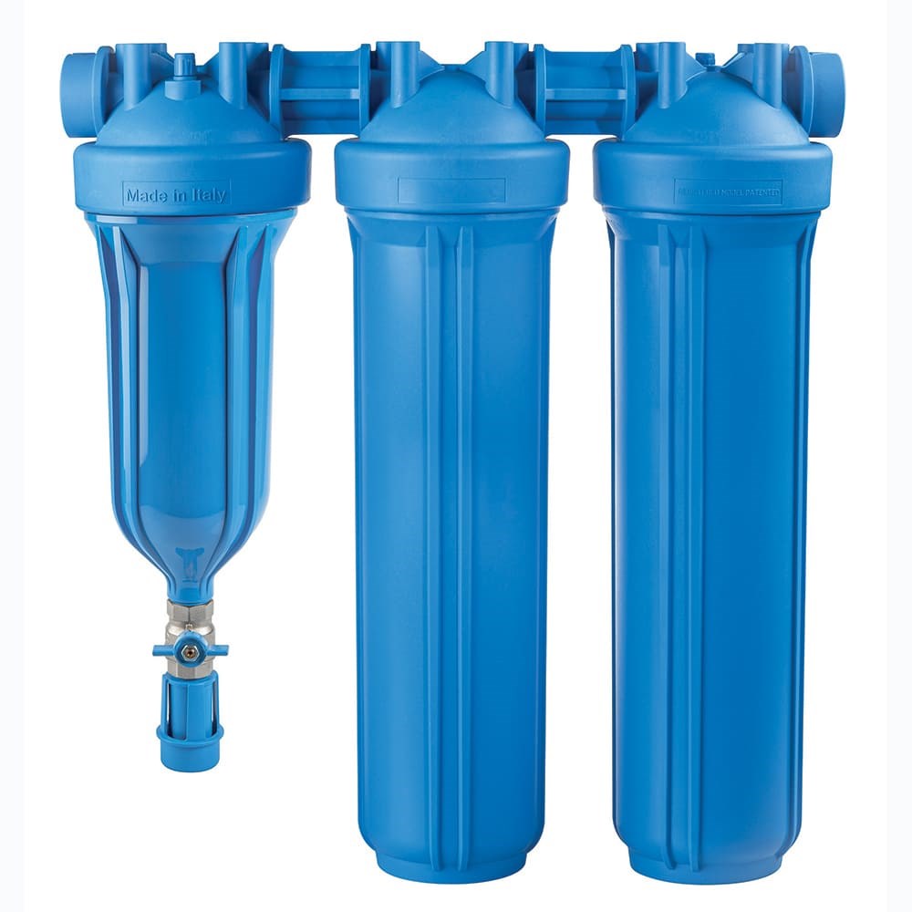 Hydra Blue Trio 10” Big Blue Self Cleaning Coarse Sediment Filter & 2 X 20” Filter Housings