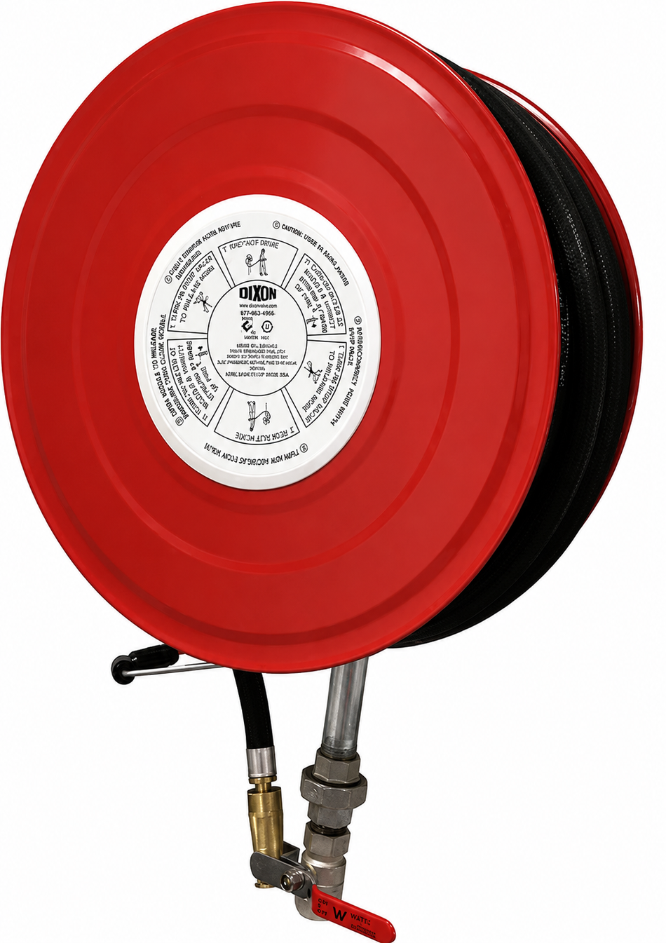 Dixon FFS-HR-36B series wall mount fire hose reel with 36 m x 19 mm (3/4 inch) hose and brass nozzle - all colours