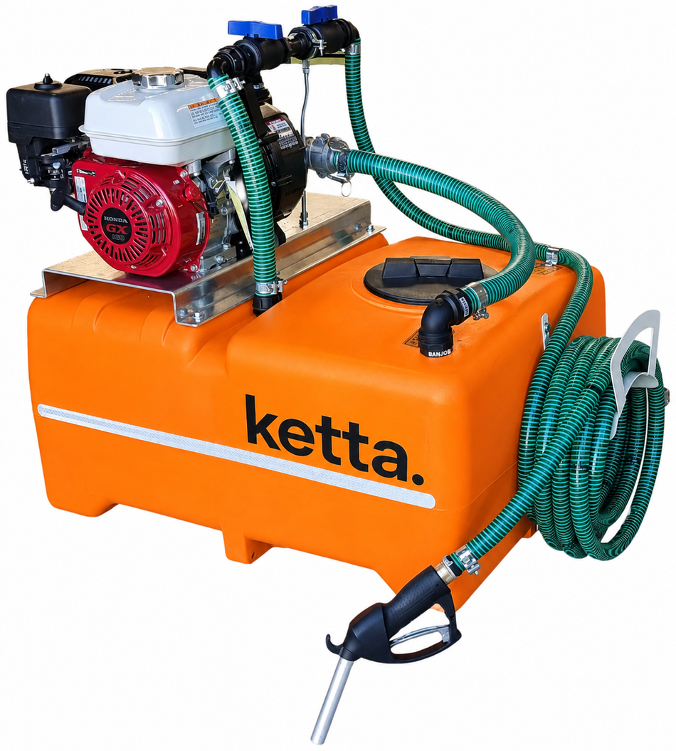 Ketta 220 litre liquid mixing and dispensing system Honda pump with 10 m hose and nozzle