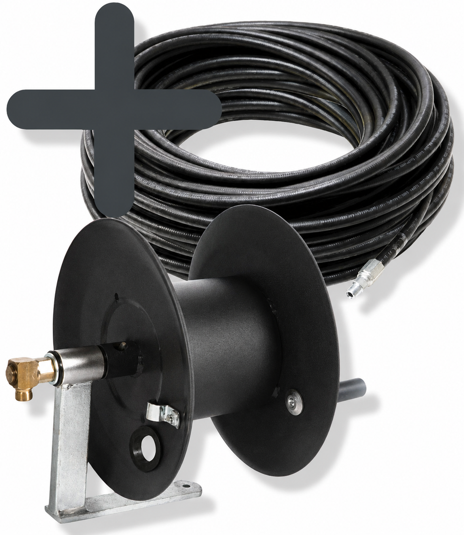 Ketta B700 drain jetter sewer hose reel with 20 m x 10 mm (3/8 inch) hose, ball valve and nozzles