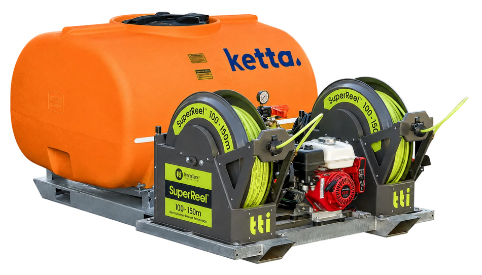 Ketta 1000 litre skid sprayer Honda GX200 with 2 x SuperReel hose reels with 100 m hose