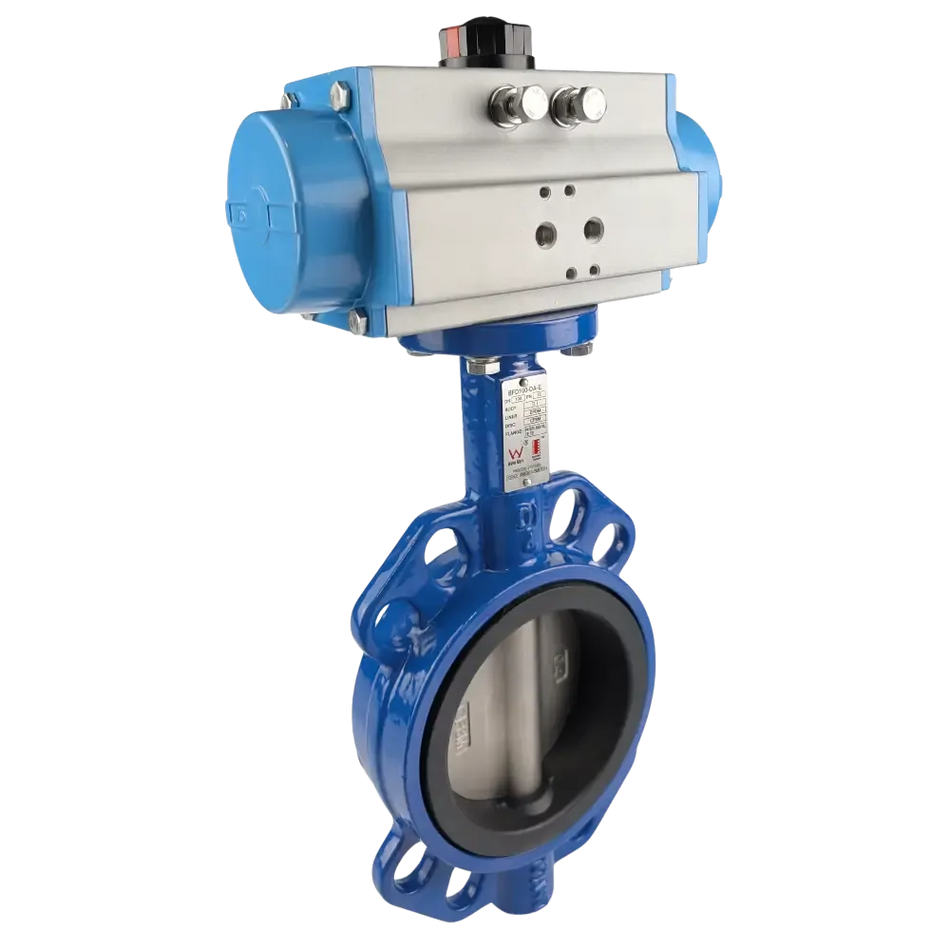 Ketta BFDSR series pneumatic air operated cast iron wafer butterfly valve 16 bar (232 psi) EPDM seals (choose sprung open or closed) - all sizes