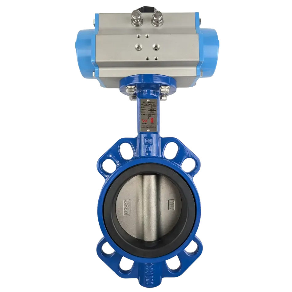 Ketta BFDSR series pneumatic air operated cast iron wafer butterfly valve 16 bar (232 psi) EPDM seals (choose sprung open or closed) - all sizes