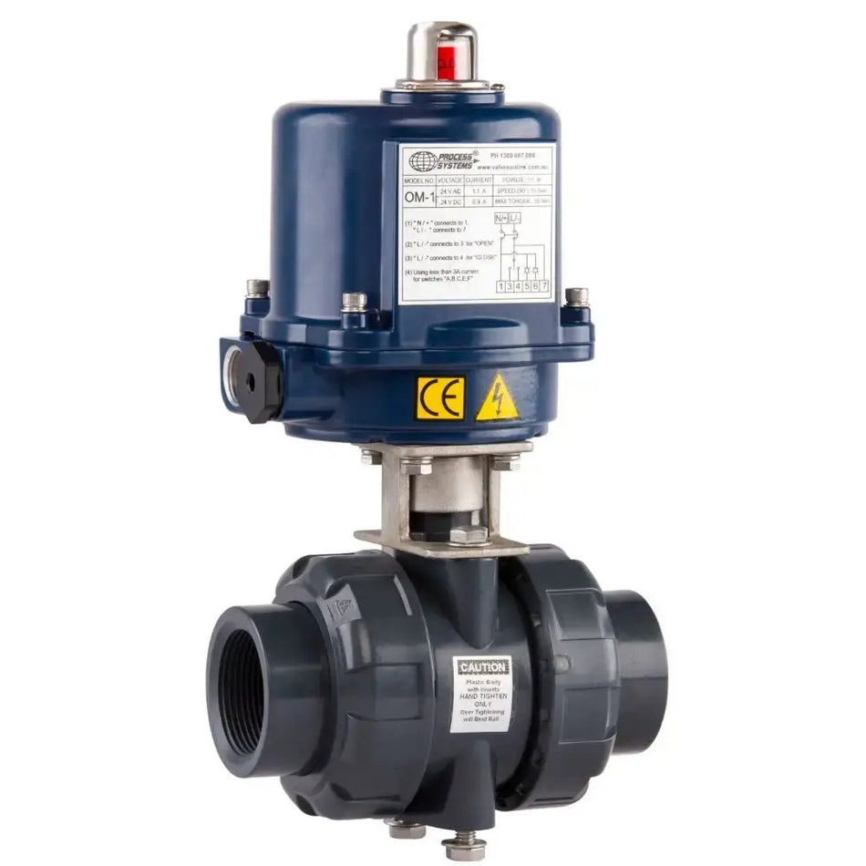 Ketta BLPE series 2 way PVC ball valve with electric actuator with BSP(F) threads (all voltages) - all sizes