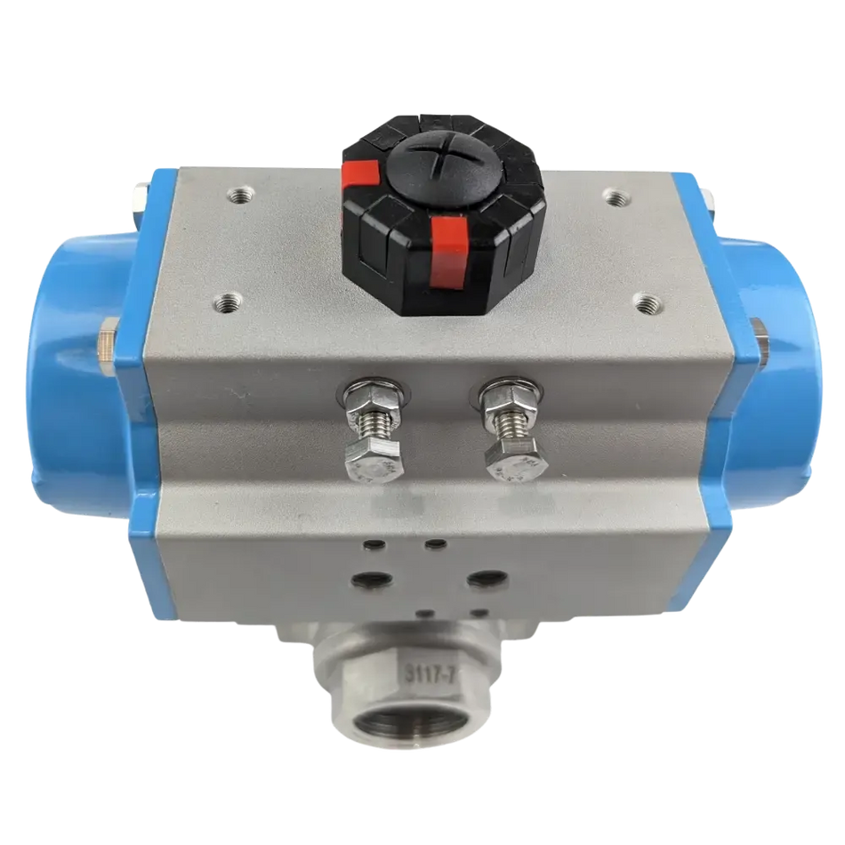 Ketta BLS3SR series pneumatic air operated 3 way stainless steel ball valve (spring return) 63 bar (900 psi) - all sizes