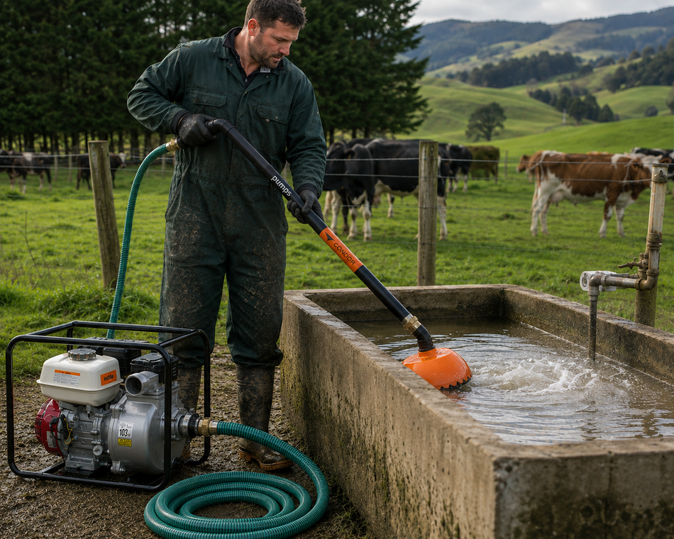 Ketta TR1000 farm trough cleaner kit with Honda semi trash pump and hose kit