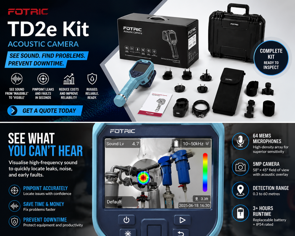 Fotric TD2eKit acoustic imaging camera kit - see sound, spot leaks faster - detects sound from 20Hz–20kHz