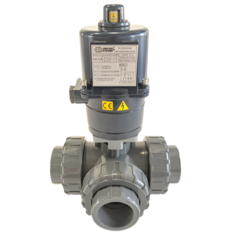Ketta BLP3E series 3 way PVC ball valve with electric actuator BSP(F) ports (choose 12v, 24v or 240v) - all sizes