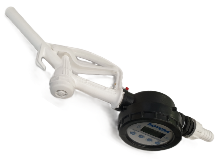 Ketta 200 dispensing nozzle and Sotera 825 digital flow meter 25 mm hose tail 76 lpm 8.6 bar (125 psi)