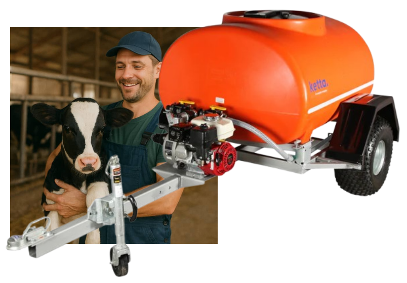 Ketta TDS Calf 6000 milk trailer 600 litre with CR120 flow meter and Honda GX200E (electric start) Pacer poly pump