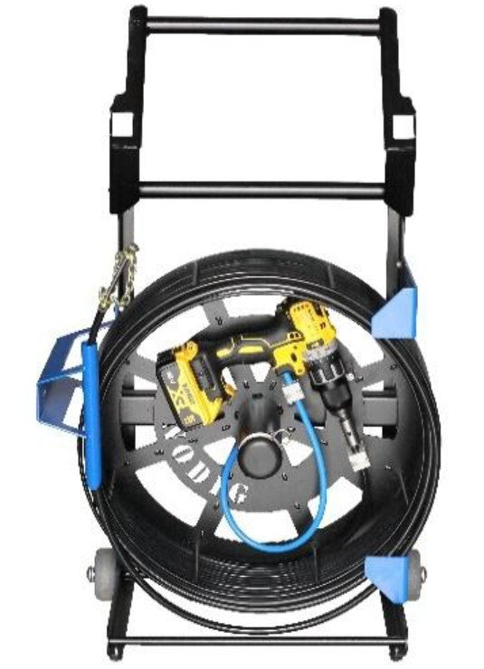 NoDig V1 high speed flexi cable drain cleaner with 20 m x 6 mm cable, DeWalt drill and 2 x 18V 5Ah batteries (for DN32 to DN75 mm pipes)